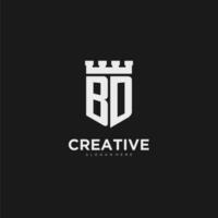 Initials BD logo monogram with shield and fortress design vector