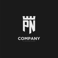 Initials PN logo monogram with shield and fortress design vector