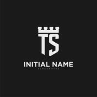Initials TS logo monogram with shield and fortress design vector
