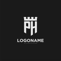 Initials PH logo monogram with shield and fortress design vector