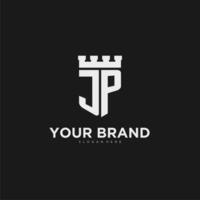 Initials JP logo monogram with shield and fortress design vector