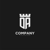 Initials OA logo monogram with shield and fortress design vector