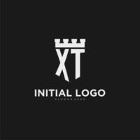 Initials XT logo monogram with shield and fortress design vector