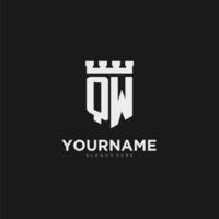 Initials QW logo monogram with shield and fortress design vector