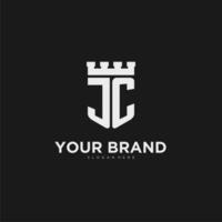 Initials JC logo monogram with shield and fortress design vector