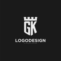 Initials GK logo monogram with shield and fortress design vector