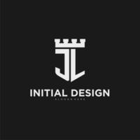 Initials JL logo monogram with shield and fortress design vector