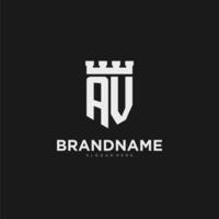 Initials AV logo monogram with shield and fortress design vector