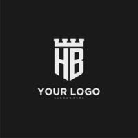 Initials HB logo monogram with shield and fortress design vector