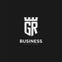 Initials GR logo monogram with shield and fortress design vector