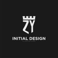 Initials ZY logo monogram with shield and fortress design vector