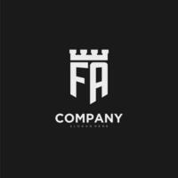 Initials FA logo monogram with shield and fortress design vector