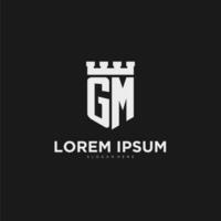 Initials GM logo monogram with shield and fortress design vector