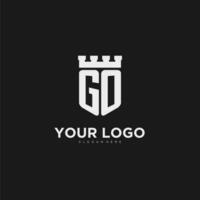 Initials GO logo monogram with shield and fortress design vector