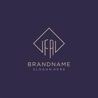 Initials FA logo monogram with rectangle style design vector