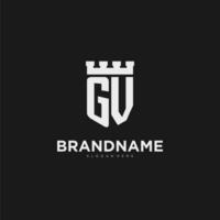 Initials GV logo monogram with shield and fortress design vector