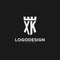 Initials XK logo monogram with shield and fortress design vector