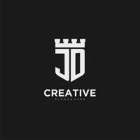 Initials JD logo monogram with shield and fortress design vector