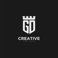 Initials GD logo monogram with shield and fortress design vector