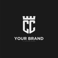 Initials CC logo monogram with shield and fortress design vector