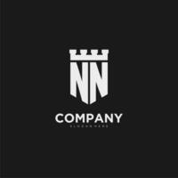 Initials NN logo monogram with shield and fortress design vector