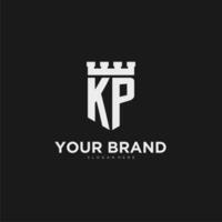 Initials KP logo monogram with shield and fortress design vector