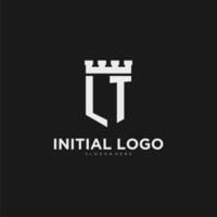 Initials LT logo monogram with shield and fortress design vector