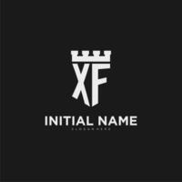 Initials XF logo monogram with shield and fortress design vector