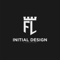 Initials FL logo monogram with shield and fortress design vector