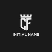 Initials CF logo monogram with shield and fortress design vector