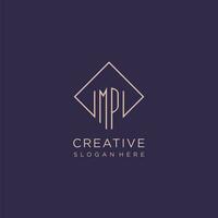 Initials MP logo monogram with rectangle style design vector