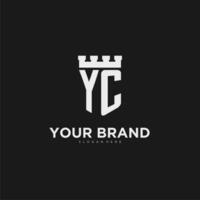 Initials YC logo monogram with shield and fortress design vector