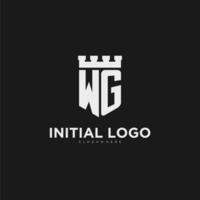 Initials WG logo monogram with shield and fortress design vector