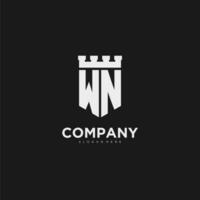 Initials WN logo monogram with shield and fortress design vector