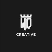 Initials WQ logo monogram with shield and fortress design vector