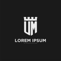 Initials UM logo monogram with shield and fortress design vector