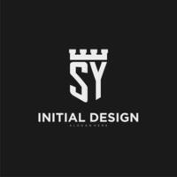 Initials SY logo monogram with shield and fortress design vector