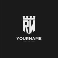 Initials RW logo monogram with shield and fortress design vector