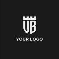 Initials VB logo monogram with shield and fortress design vector