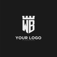 Initials WB logo monogram with shield and fortress design vector