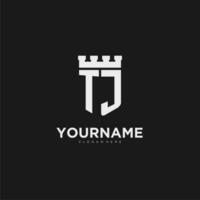 Initials TJ logo monogram with shield and fortress design vector