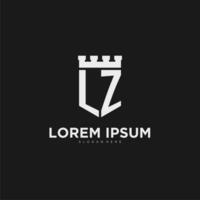 Initials LZ logo monogram with shield and fortress design vector