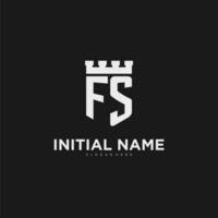 Initials FS logo monogram with shield and fortress design vector