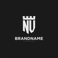 Initials NV logo monogram with shield and fortress design vector
