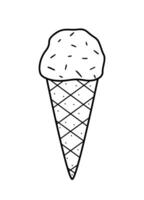 Cartoon ice cream in waffle cups cone. Vector doodle illustration of a summer dessert sketch. Single sketch isolate on white.