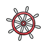 Steering wheel doodle icon. Vector illustration of a vintage ship rudder. Single isolated on a white background.