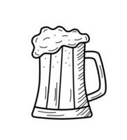 Glass beer mug with foam icon. Vector illustration of a logo for a bar or pub. Single doodle sketch isolate on white.