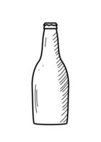 Glass bottle beer icon. Vector illustration of a logo for a bar or pub. Single doodle sketch isolate on white.