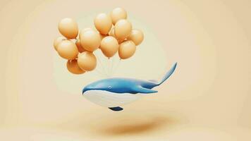 ballena con globos, 3d representación. video