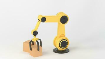 de robot arm picks omhoog de doos, 3d weergave. video